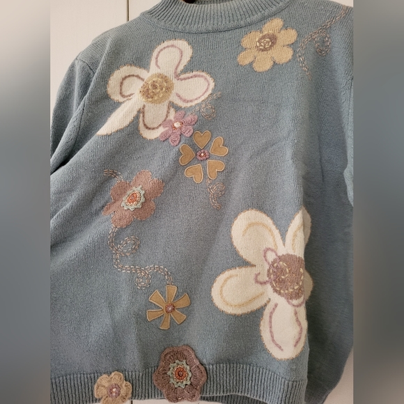 Alfred Dunner Blue Flower Sweater Sz XL - Picture 3 of 4